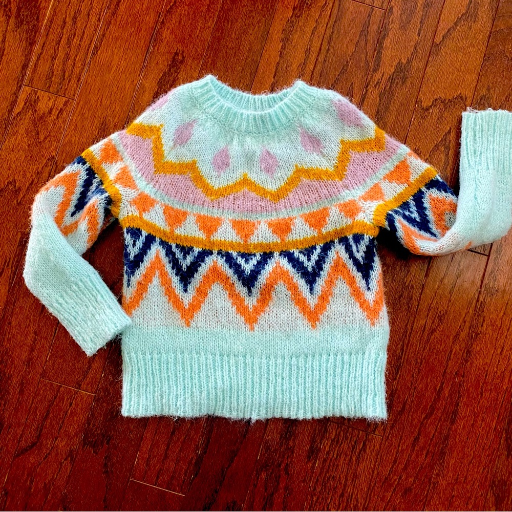 Fair Isle style fuzzy sweater